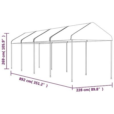 Prieel met dak 8,92x2,28x2,69 m polyetheen wit