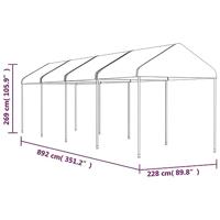 Prieel met dak 8,92x2,28x2,69 m polyetheen wit - thumbnail