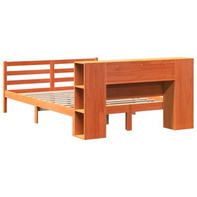 Bed met boekenkast zonder matras grenenhout wasbruin 140x200 cm