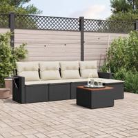 6-delige Loungeset met kussens poly rattan zwart - thumbnail