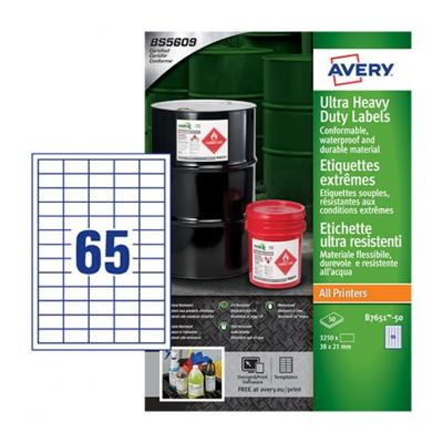 Etiket avery b7651-50 38x21mm polyester wit 3250st