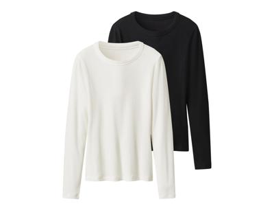 esmara 2 Geribde dames shirts (Zwart/wit, L (44/46))