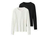 esmara 2 Geribde dames shirts (Zwart/wit, L (44/46)) - thumbnail