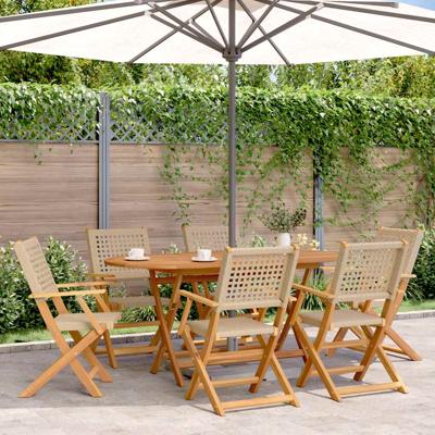 Tuinstoelen 8 st inklapbaar poly rattan en massief hout beige