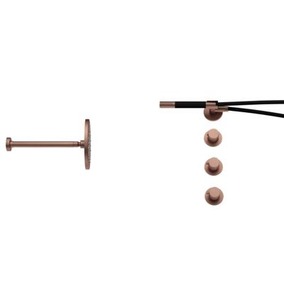 Hotbath Cobber - CB7067 - Inbouw Regendoucheset - Geborsteld Koper PVD - 2 Stopkranen - Thermostatisch - Plafondbuis 30 cm - Hoofddouche 200 mm - Staafhanddouche - Waterbesparend