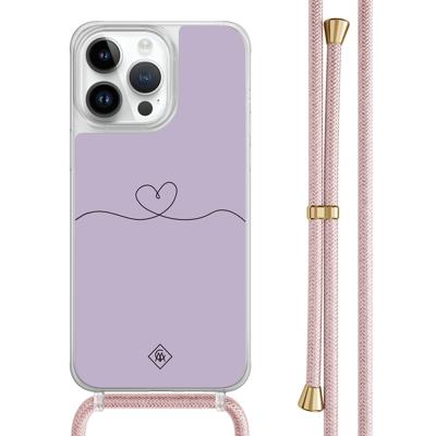 iPhone 14 Pro Max hoesje met rosegoud koord - Hart lila