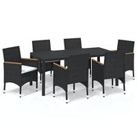 7-delige Tuinset met kussens poly rattan zwart - thumbnail