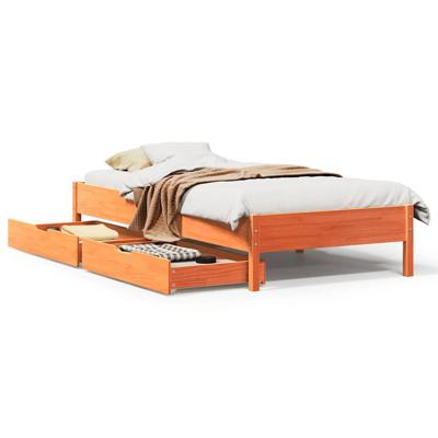 Bedframe zonder matras massief grenenhout wasbruin 90x190 cm
