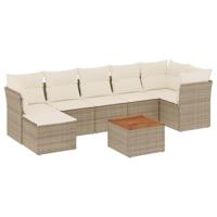 8-delige Loungeset met kussens poly rattan beige - thumbnail