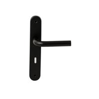 Hardbrass Deurkruk Oslo op ovaal langschild sleutelgat 72mm - zwart - thumbnail