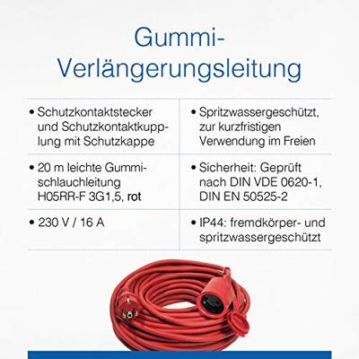 Schwabe Verlengkabel Rubber H05RR-F 3x1,5 rood IP44 20m