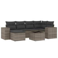 7-delige Loungeset met kussens poly rattan grijs - thumbnail