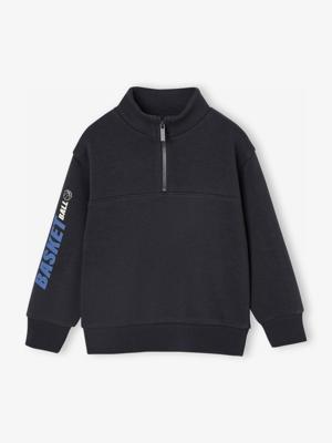 Jongenssweatshirt met truckerskraag en basketbalmotief op de mouw antraciet