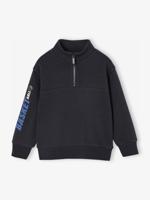 Jongenssweatshirt met truckerskraag en basketbalmotief op de mouw antraciet - thumbnail