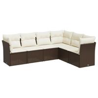 6-delige Loungeset met kussens poly rattan bruin - thumbnail