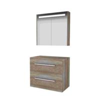 Basic-Line Premium 46 Badkamermeubelset - 80 x 46 cm - Met Grepen - 2 Lades - Wastafelblad - Spiegelkast met LED Verlichting - Scotch Oak - thumbnail
