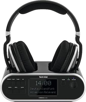 TechniSat STEREOMAN 2 DAB+ - Draadloze 2,4 GHz hoofdtelefoon (met dockingstation, DAB+/FM-radio-ontvangst, voor televisies en audiosystemen) zwart
