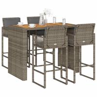 5-delige Tuinbarset met kussens poly rattan acacia grijs - thumbnail