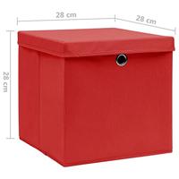 Opbergboxen met deksel 10 st 28x28x28 cm rood - thumbnail