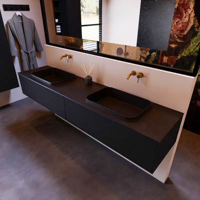 Badkamermeubelset Mondiaz Erin 200 cm met 2 Lades met RIDGE Wastafel Dubbel Urban Zonder Kraangaten Greeploos Mat Urban