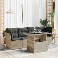 5-delige Loungeset met kussens poly rattan lichtgrijs - thumbnail