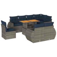 9-delige Loungeset met kussens poly rattan grijs - thumbnail