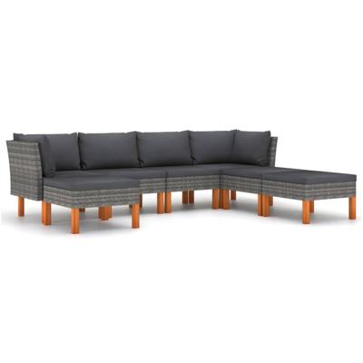 7-delige Loungeset met kussens poly rattan grijs