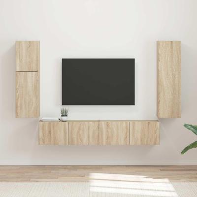 Tv-meubelset Wandgemonteerd 4 pcs Sonoma Eiken Bewerkt hout