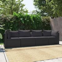 4-delige Loungeset met kussens poly rattan zwart - thumbnail