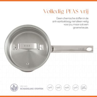 ELLE Gourmet Moderne Steelpan met Deksel - Ø 16 cm - Zonder anti-aanbaklaag - RVS