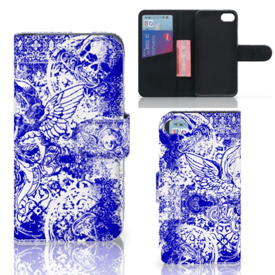 Telefoonhoesje met Naam iPhone 7 | 8 | SE (2020) | SE (2022) Angel Skull Blauw