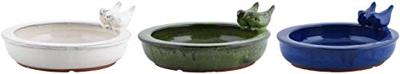 Vogelbad keramiek rond wit/groen/blauw