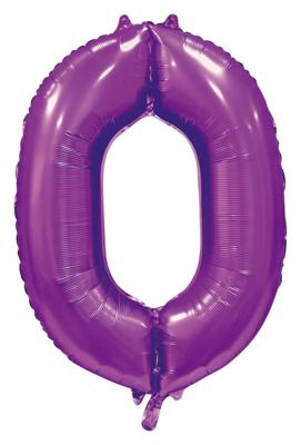 Paarse Cijferballon '0' (86cm)
