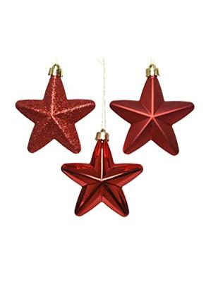 Ster plastic glans-mat-glitter 7,5 cm kerstrood KSD - Ksd