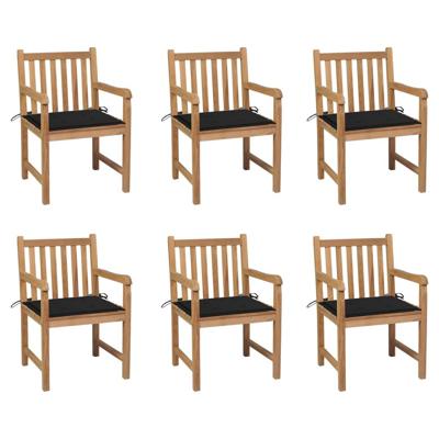 Tuinstoelen 6 st met zwarte kussens massief teakhout