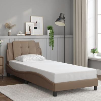 Bedframe met hoofdbord kunstleer cappucinnokleurig 80x200 cm - thumbnail