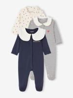 Set van 3 slaappakjes "hartjes" baby van interlock nachtblauw - thumbnail