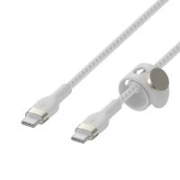 Belkin BoostCharge Pro Flex gevlochten USB Type C/C-kabel, USB-IF-gecertificeerde Power Delivery PD-snellaadkabel voor iPhone 16, Samsung Galaxy S24, Pixel, iPad, Nintendo Switch en meer, 1 m, wit - thumbnail