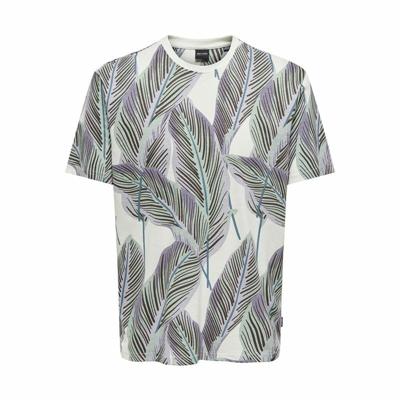 Heren-T-Shirt met Korte Mouwen Only & Sons Onskobe Reg Banana Leaf Blauw Wit - Maat: L
