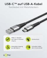 goobay USB-C naar USB-A textielkabel met metalen aansluitingen - thumbnail