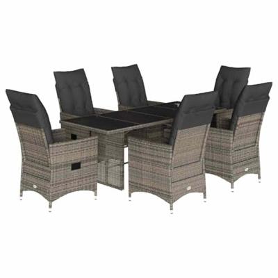 7-delige Tuinset met kussens poly rattan grijs