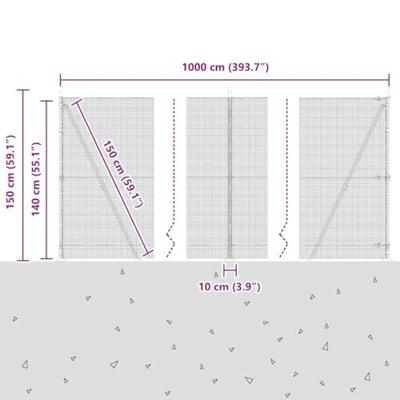 VidaXL Afrasteringspaal grijs 10 x 1,4 m (12 x 12 mm gaas)