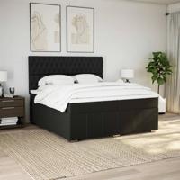 Boxspring met matras stof zwart 200x200 cm - thumbnail