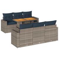7-delige Loungeset met kussens poly rattan grijs - thumbnail