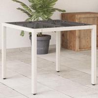 Tuintafel met glazen blad 90x90x75 cm poly rattan wit - thumbnail