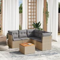6-delige Loungeset met kussens poly rattan gemengd beige - thumbnail