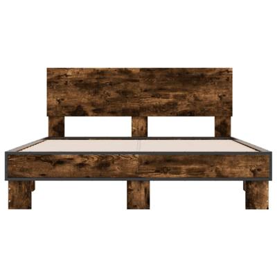 Bedframe bewerkt hout metaal gerookt eikenkleurig 135x190 cm