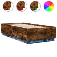 Bedframe LED-verlichting bewerkt hout gerookt eiken 75x190 cm - thumbnail