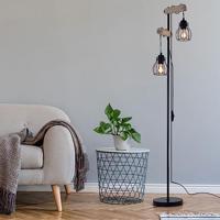 Globo Staande vloerlampMina zwart met hout - 153260S - thumbnail