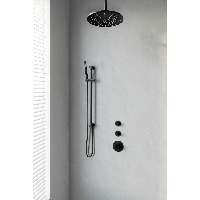 Mat zwarte thermostatische inbouw regendouche set 18 met 30 cm douchekop, plafondarm, staaf handdouche, doucheslang en geïntegreerde glijstang - thumbnail